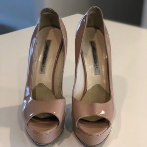 Brian Atwood nude open toe heels